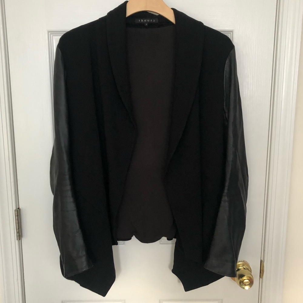 Theory Open Blazer with Faux Leather Sleeves - Picture 2 of 9